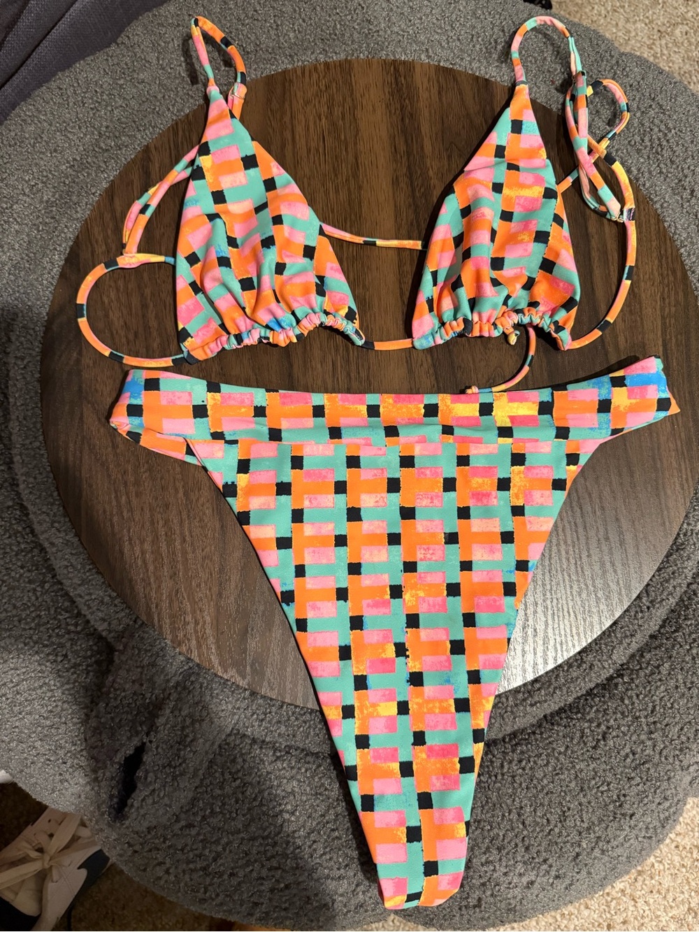 Skatie Neon Geometric Triangle Bikini - Orange, Aqua, Pink & Black